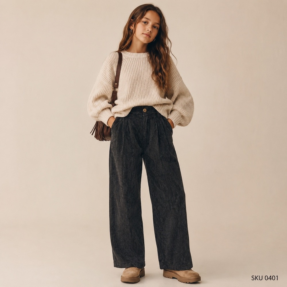 Gap Kids Girls Black Wide Wale Corduroy Pleated Wide Leg Pants Size XL 12 0401